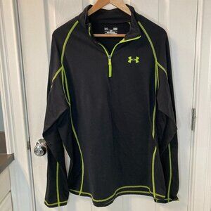 Under Armour ColdGear Loose Black with Green Accents 1/4 Zip Pullover Large